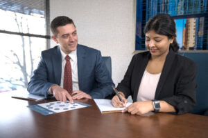 male and female in a meeting